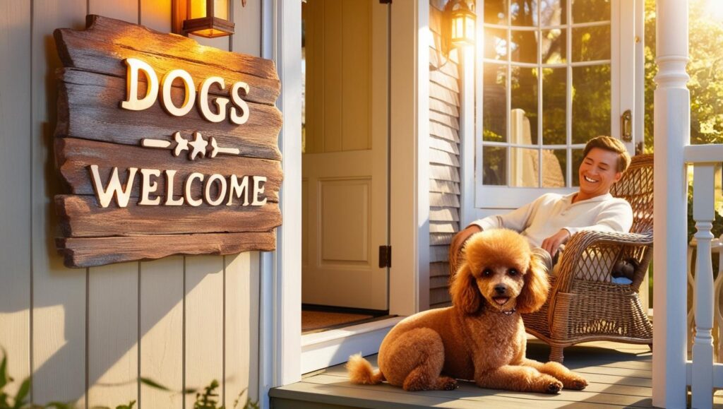 ペットと泊まれるホテルやコテージで犬が一緒に寛ぐ様子